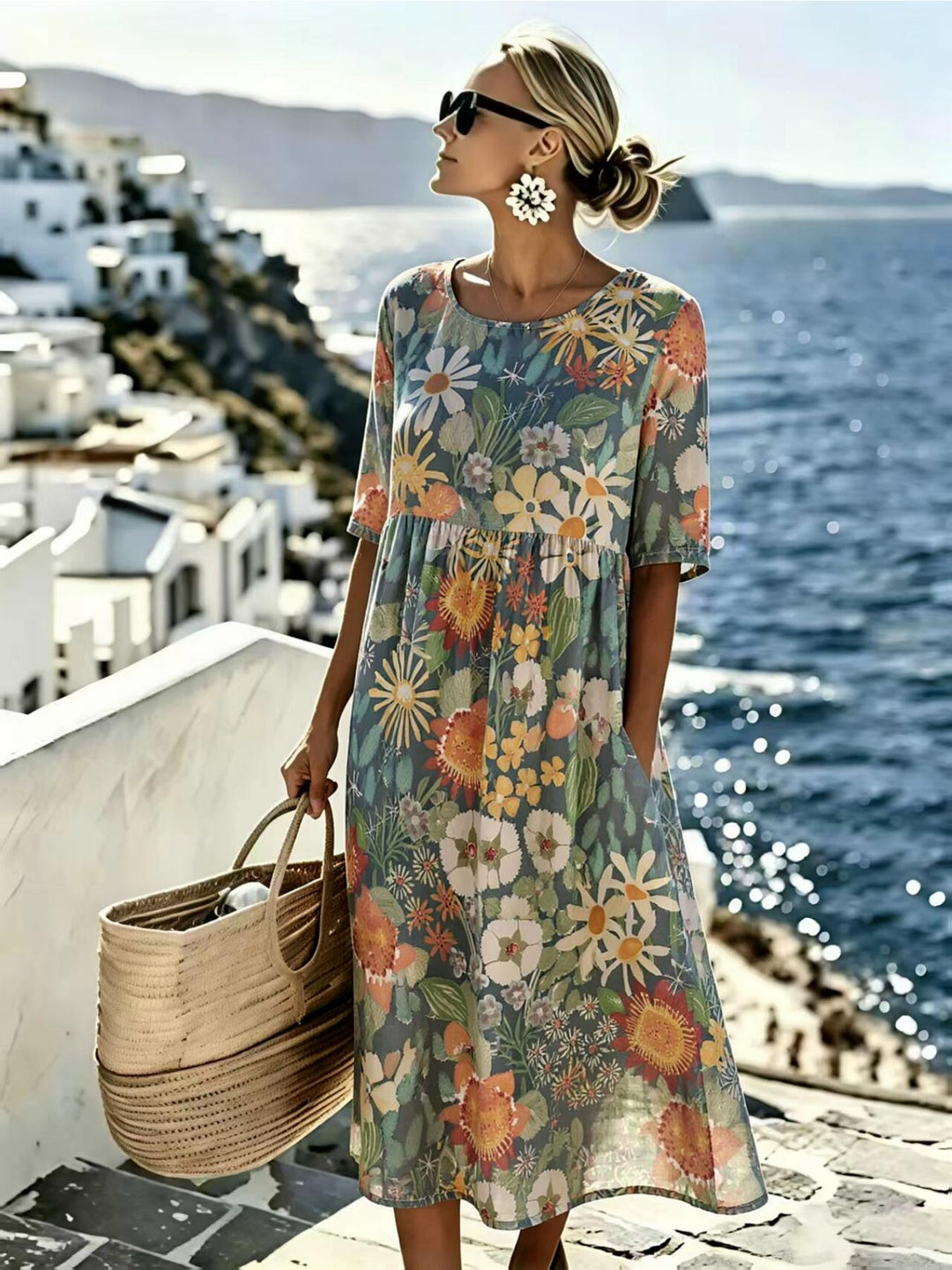 Evie™ - Elegantes Blumenkleid für den Sommer in Midi-Länge