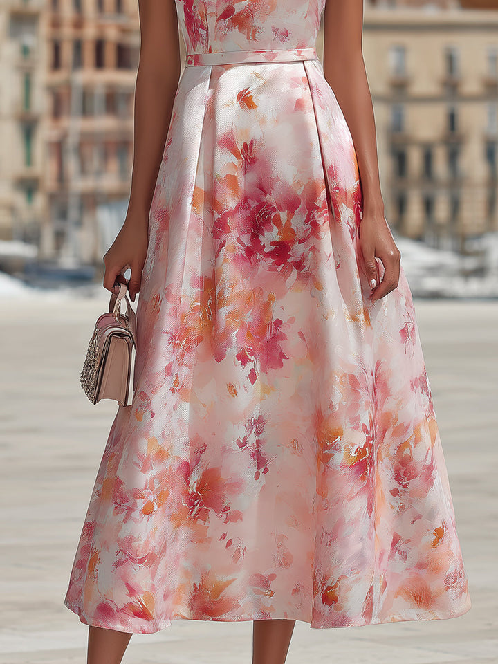 Violetta - Midi-Kleid mit Halter im Aquarell-Blumenmuster