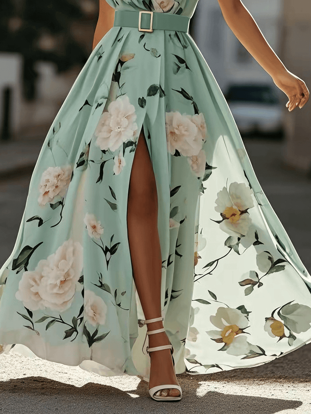 Sella - Rüschendes Ein-Schulter A-Linie Maxi Chiffon Kleid