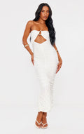 Nina™ | Weisses tailliertes Bandeau-Kleid mit Paspel