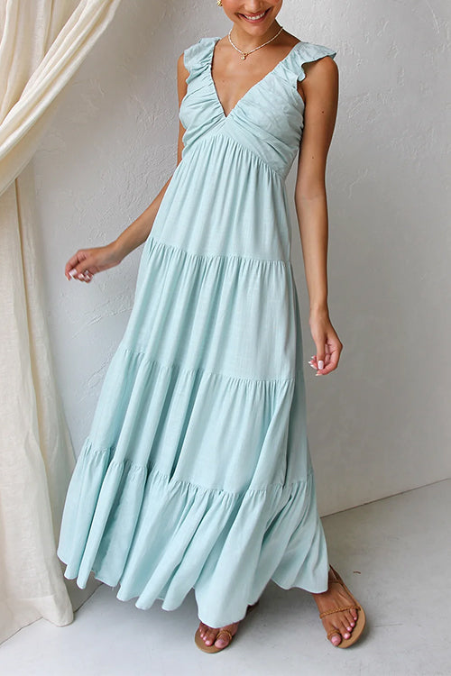 Juliet | V-Ausschnitt Rüschens Maxikleid