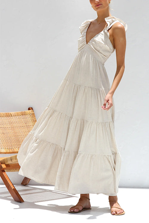 Juliet | V-Ausschnitt Rüschens Maxikleid