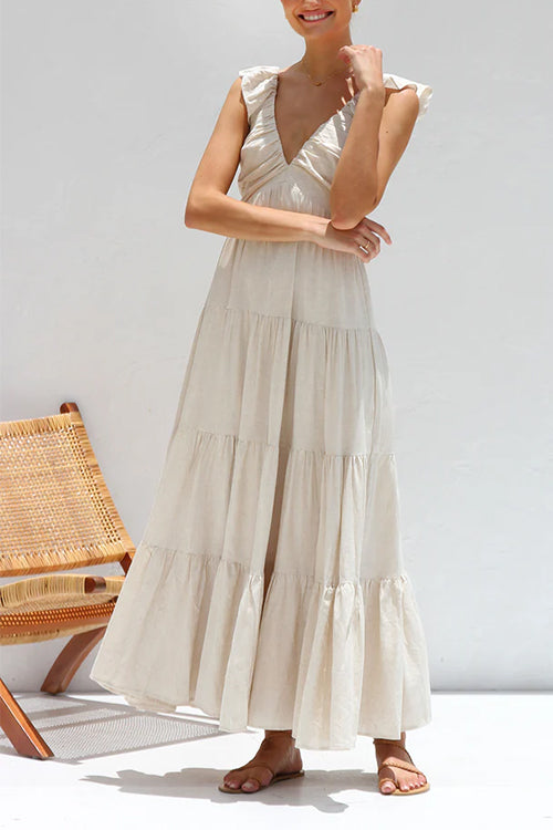 Juliet | V-Ausschnitt Rüschens Maxikleid