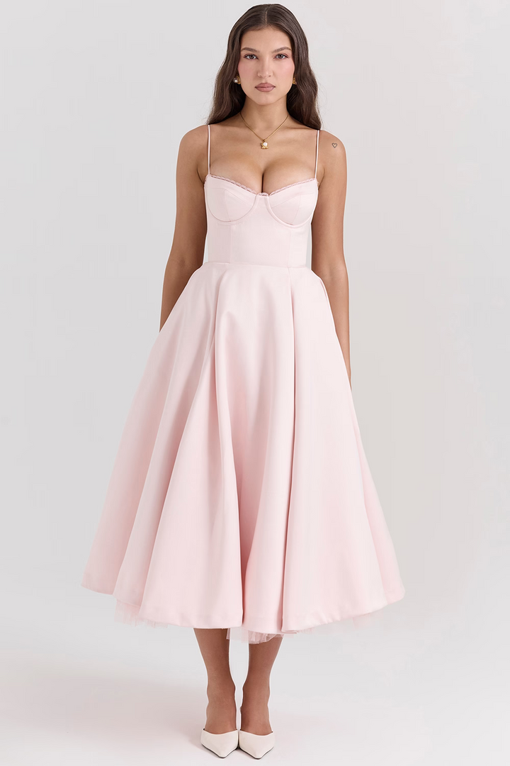 Luce - Satin Tüll Midi Kleid