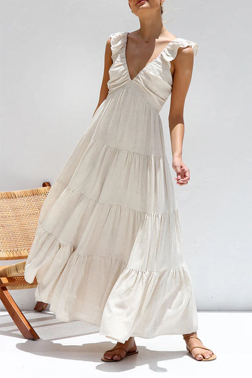 Juliet | V-Ausschnitt Rüschens Maxikleid