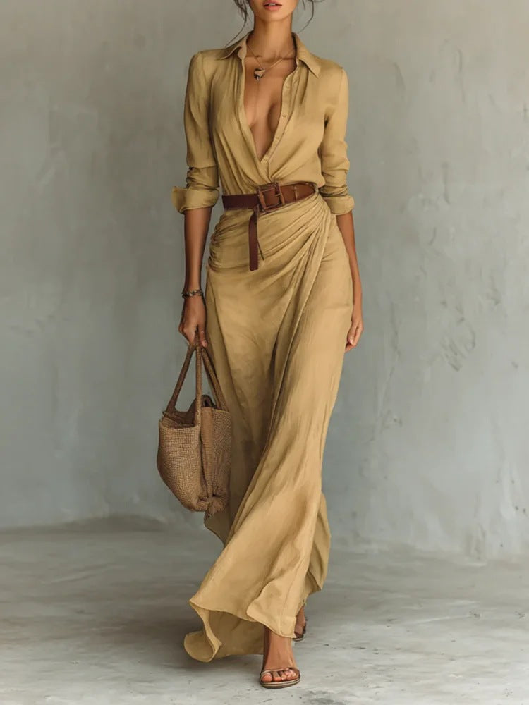 Kiara - Maxikleid mit langen Ärmeln und Reverskragen
