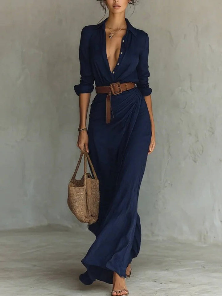 Kiara - Maxikleid mit langen Ärmeln und Reverskragen