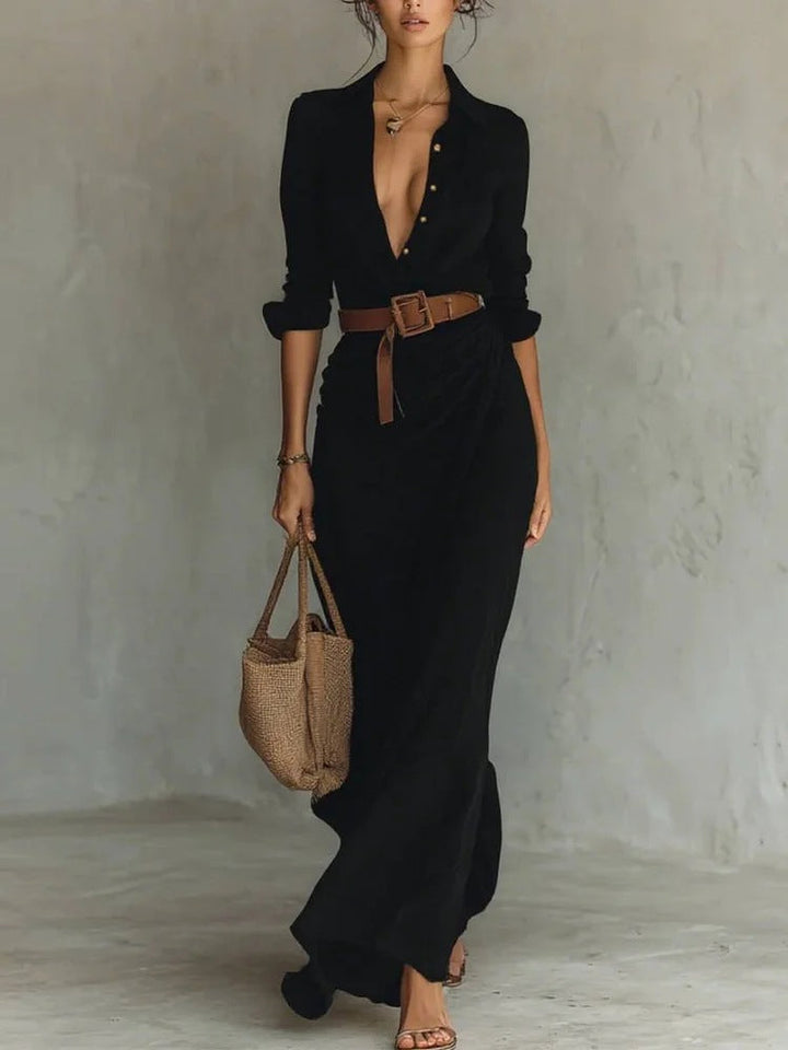 Kiara - Maxikleid mit langen Ärmeln und Reverskragen