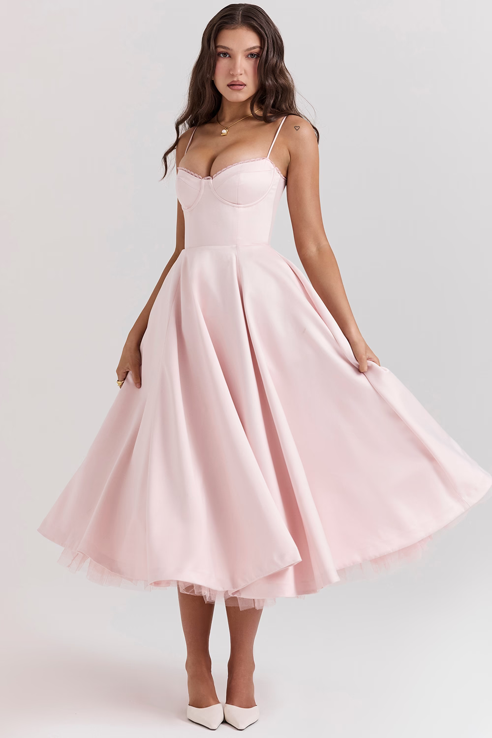 Luce - Satin Tüll Midi Kleid