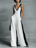 Celine | Schwarzer & Weisser Farbblock weiter Bein Jumpsuit