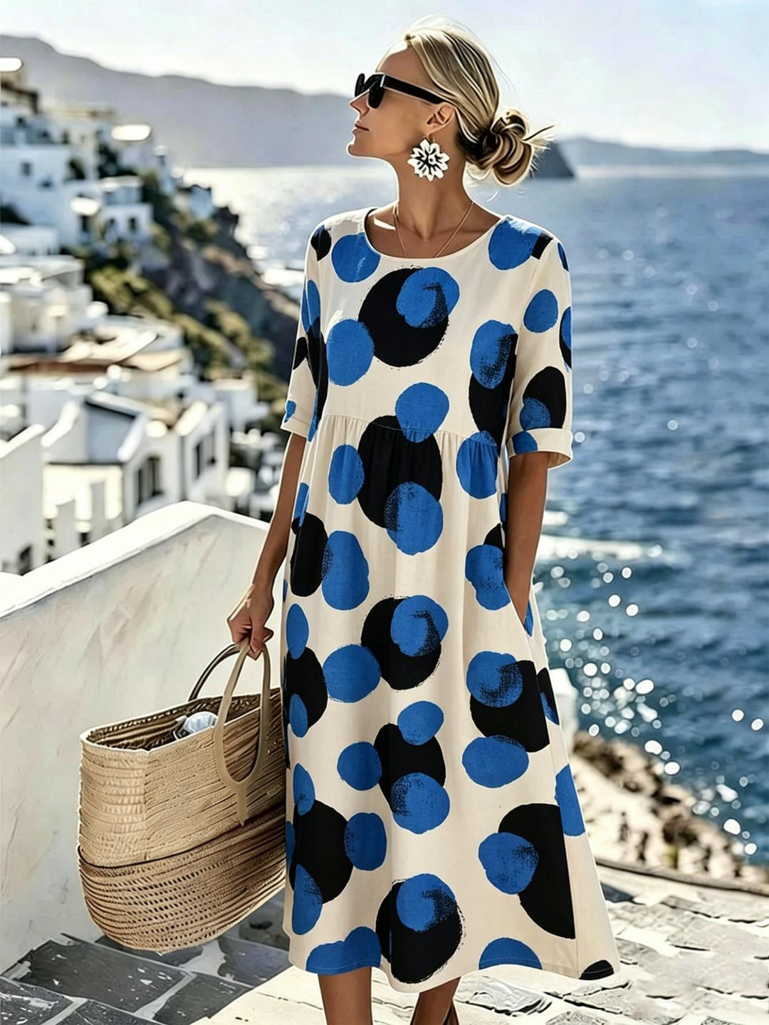 Celeste™ | Küsten-Punkte Midi-Kleid