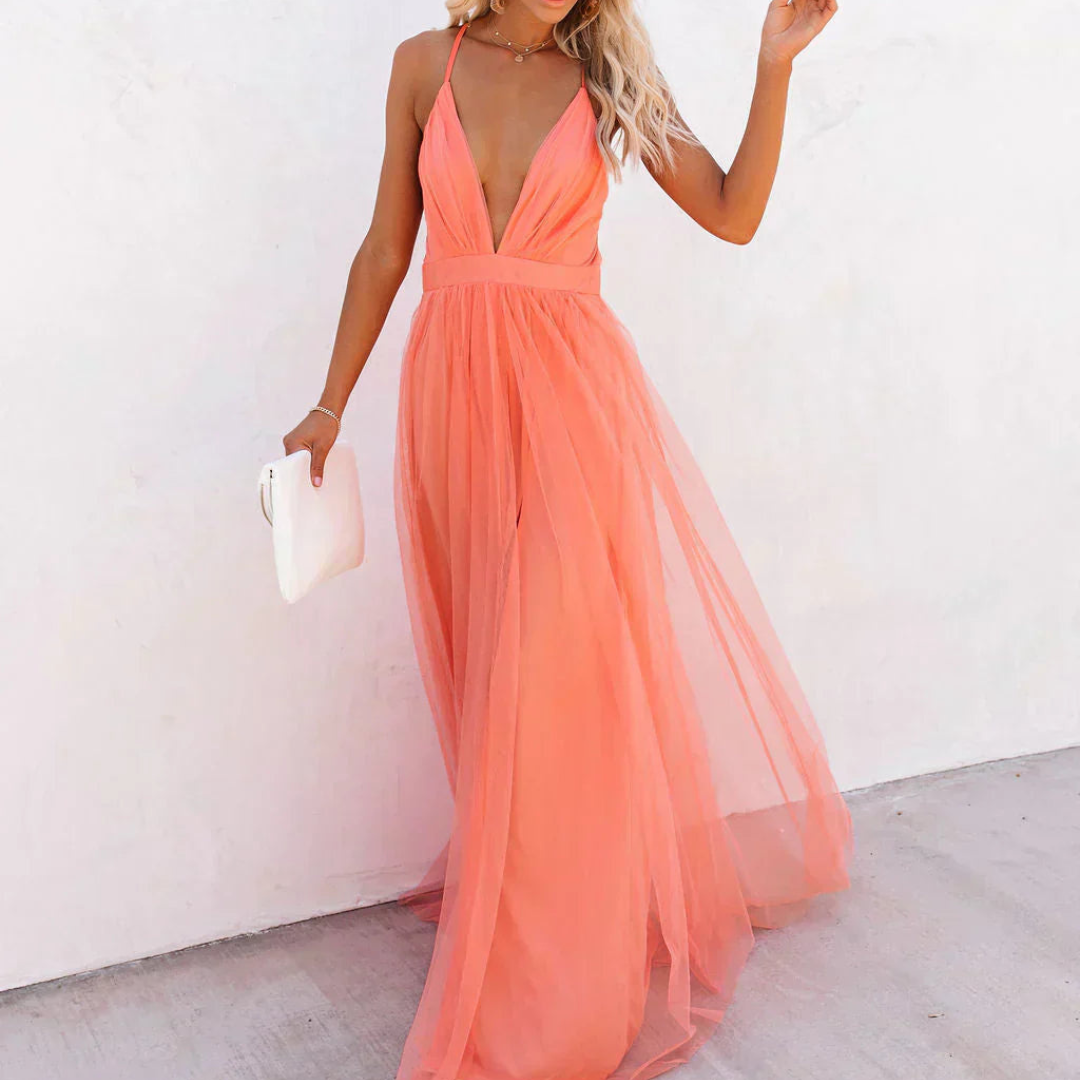 Willow - Korallenfarbenes Maxikleid