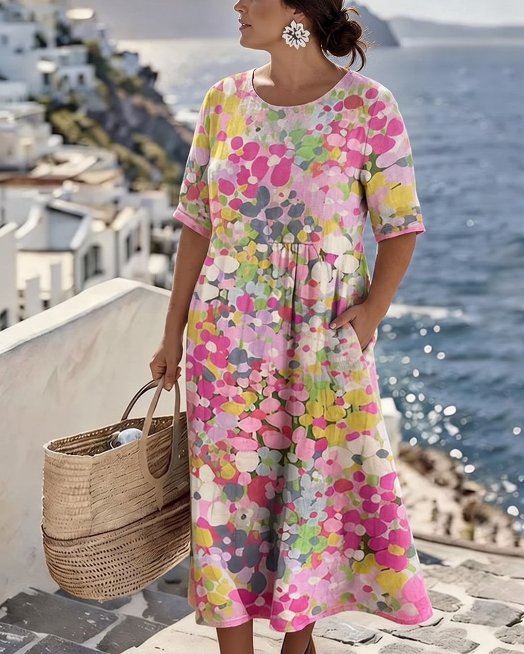 Elena™ - Elegantes Blumenkleid für den Sommer in Midi-Länge