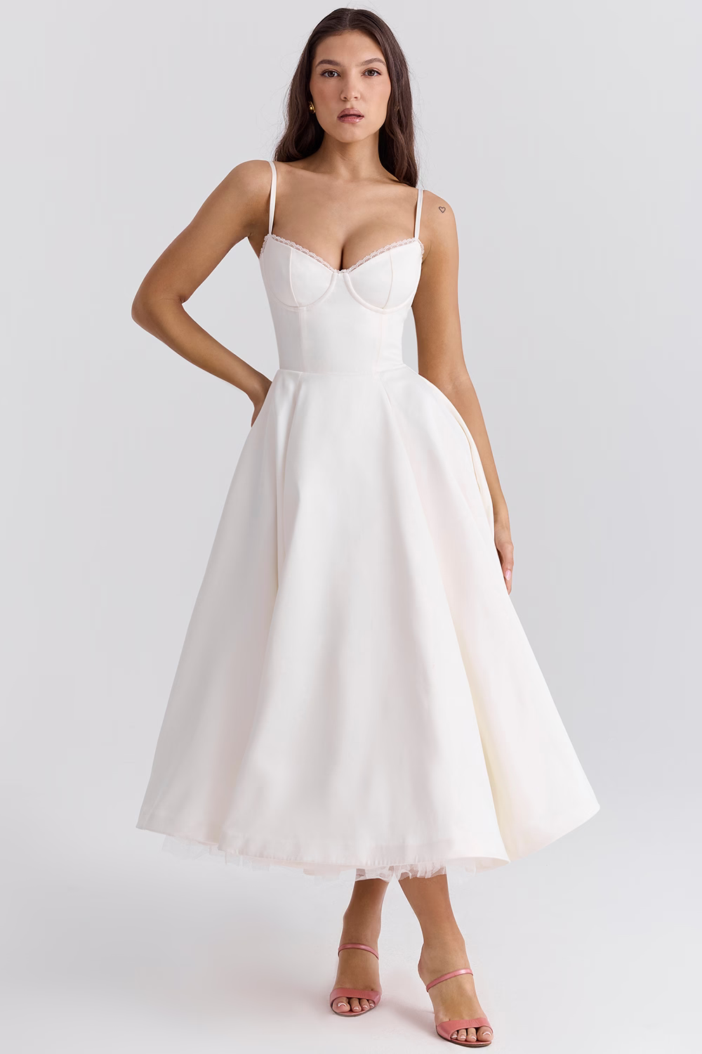 Luce - Satin Tüll Midi Kleid