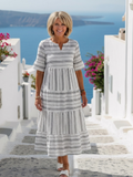 Parisa | Kurzärmliges gestreiftes Midi-Kleid
