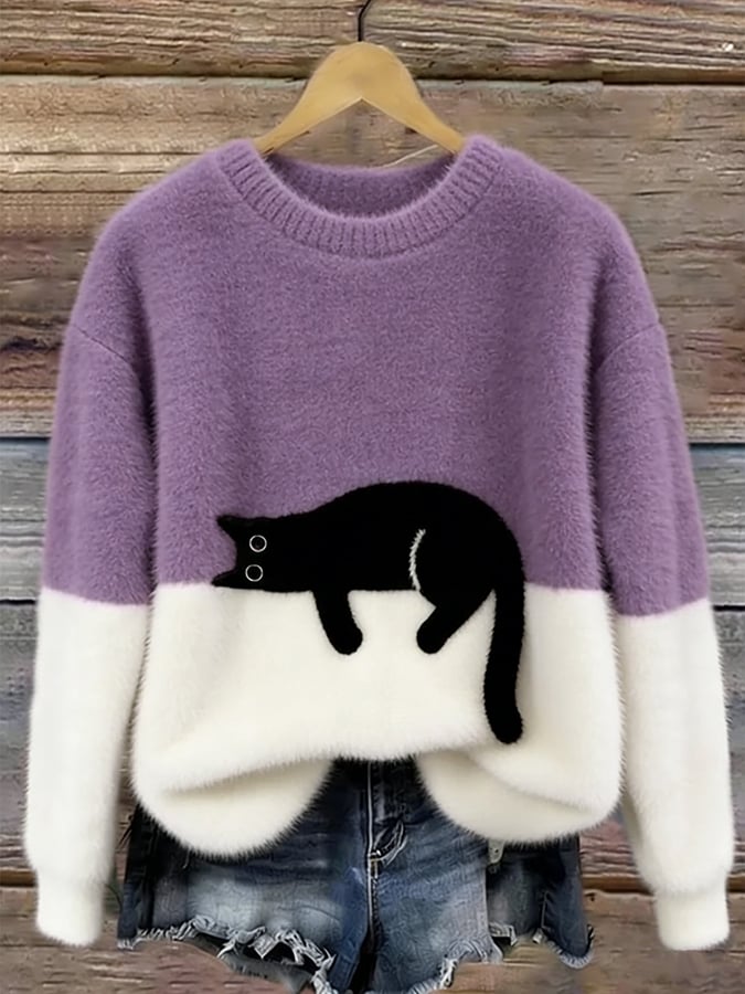 Belinda - Oversized Pullover mit Katzenmotiv