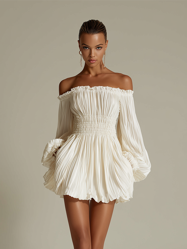 Lily - Elfenbein Faltenkleid