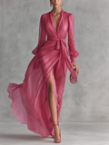 Rosen-Chiffonkleid mit V-Ausschnitt