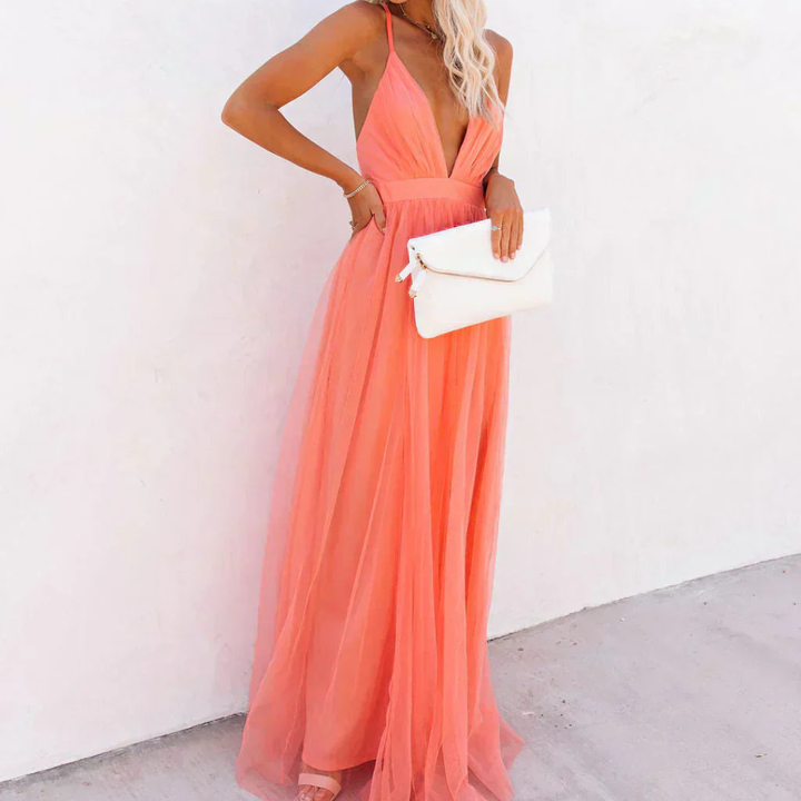 Willow - Korallenfarbenes Maxikleid