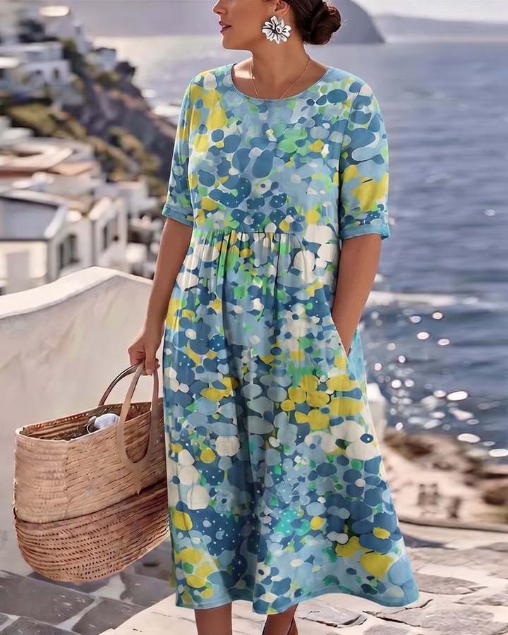 Elena™ - Elegantes Blumenkleid für den Sommer in Midi-Länge