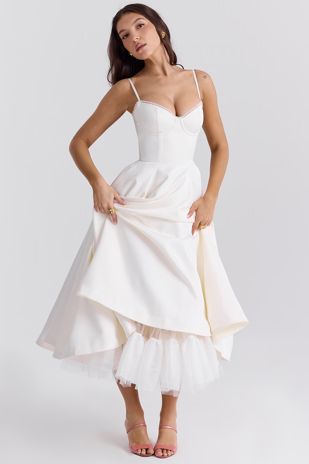 Luce - Satin Tüll Midi Kleid