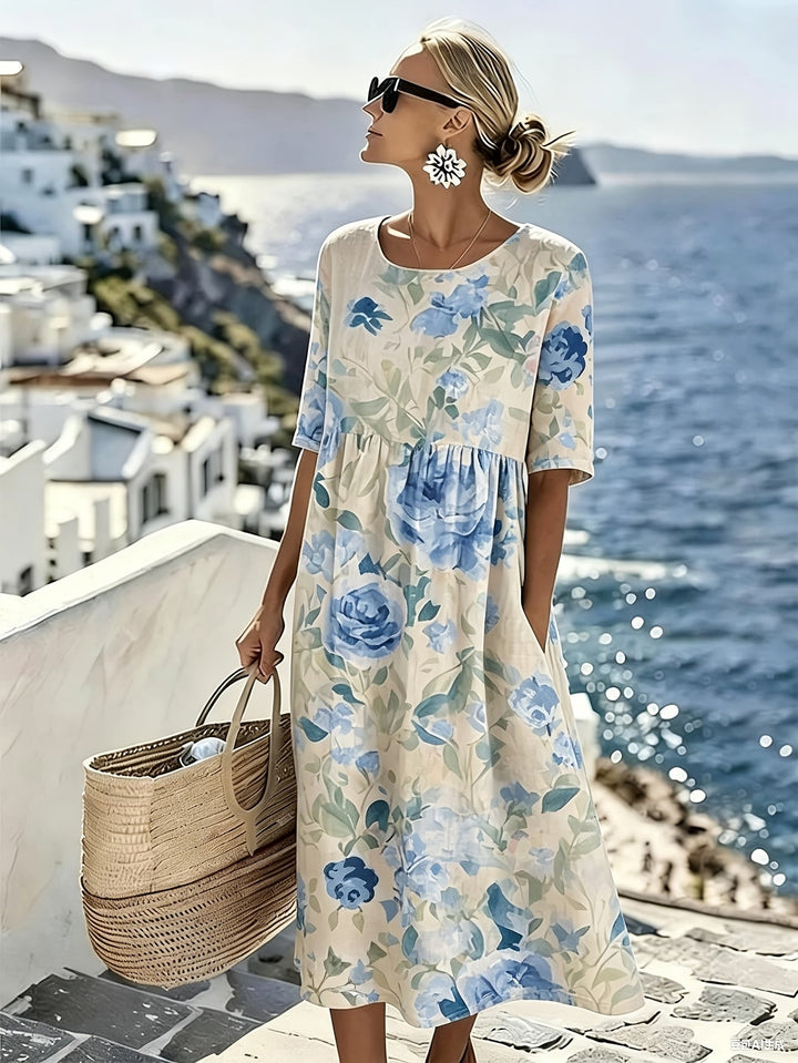 Evie™ - Elegantes Blumenkleid für den Sommer in Midi-Länge