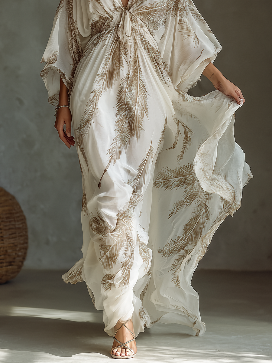Morrisa - Maxikleid aus Chiffon in Elfenbein und Taupe