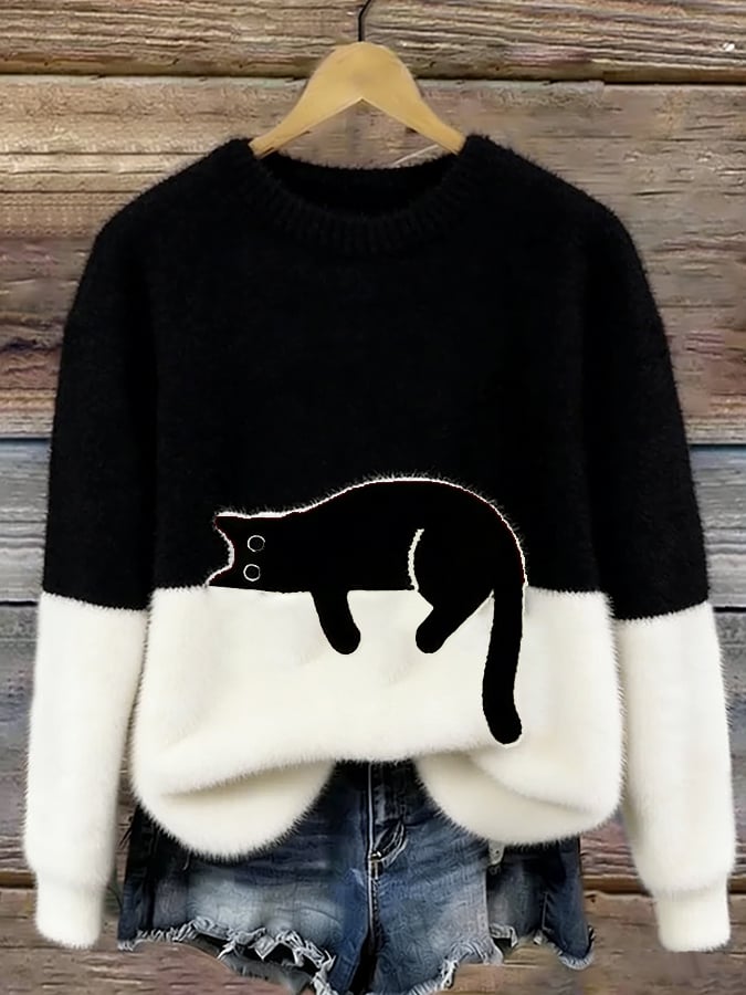 Belinda - Oversized Pullover mit Katzenmotiv