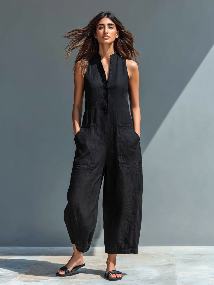 Ärmellose Leinenoveralls