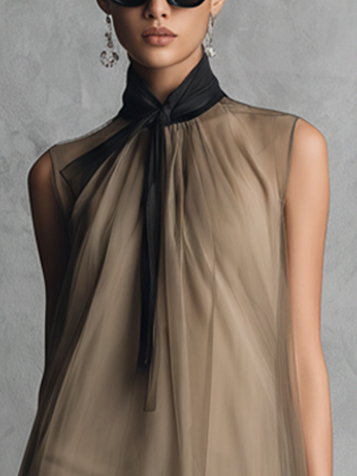 Beatrice - Leichtes Luxus Zweifarbiges Khaki- und Braunfarbiges Chiffon ärmelloses Kleid