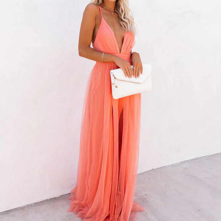 Willow - Korallenfarbenes Maxikleid