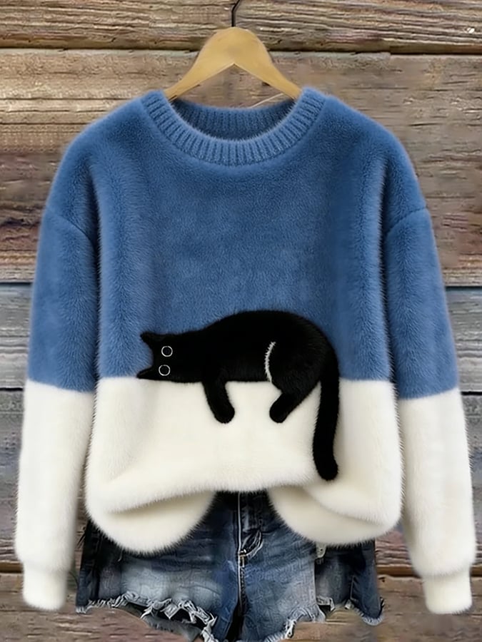 Belinda - Oversized Pullover mit Katzenmotiv