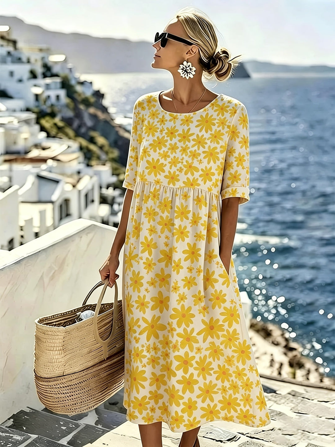 Evelyn™ | Sunshine Bloom Midi Kleid
