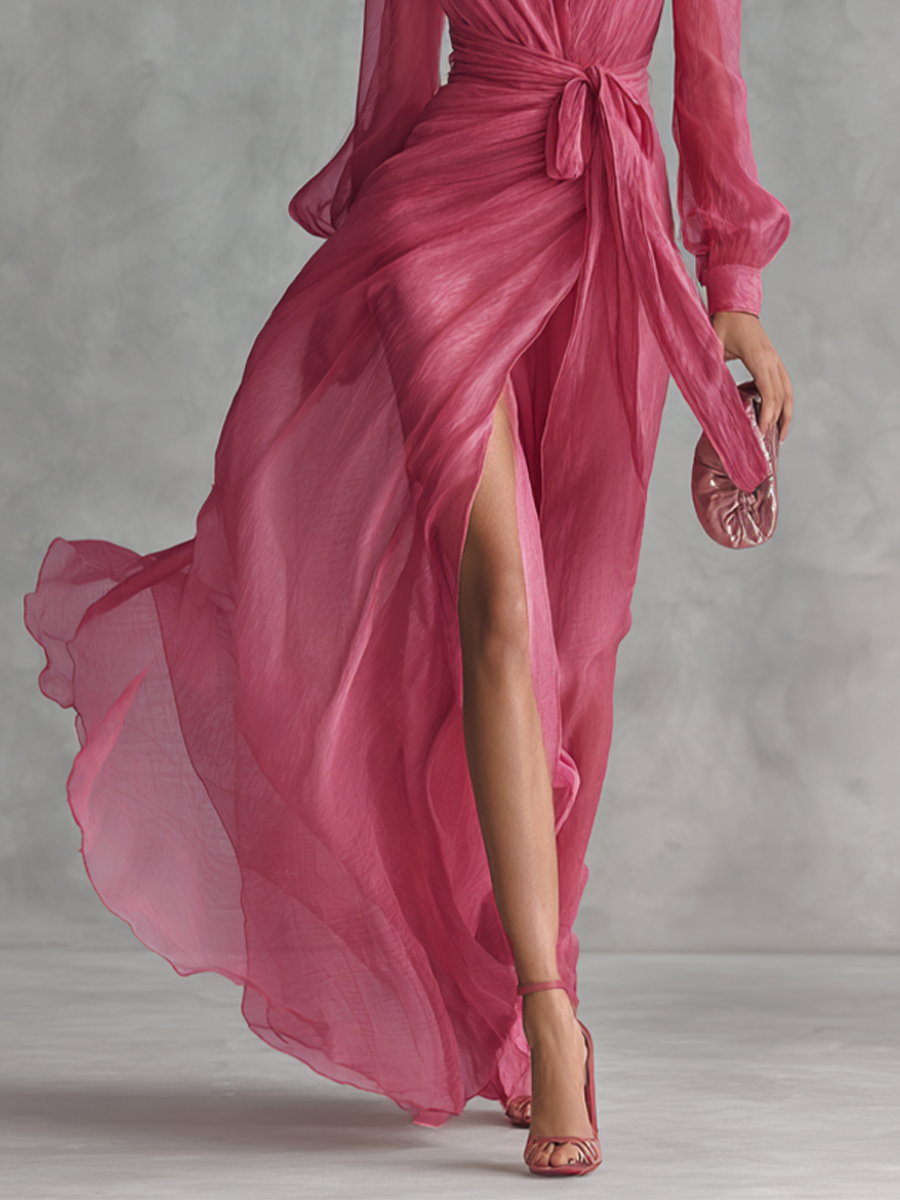 Rosen-Chiffonkleid mit V-Ausschnitt