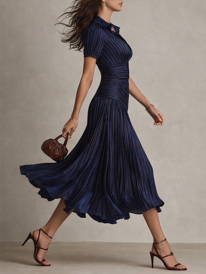 Adriana - Retro Gestreiftes Satin Midi-Kleid