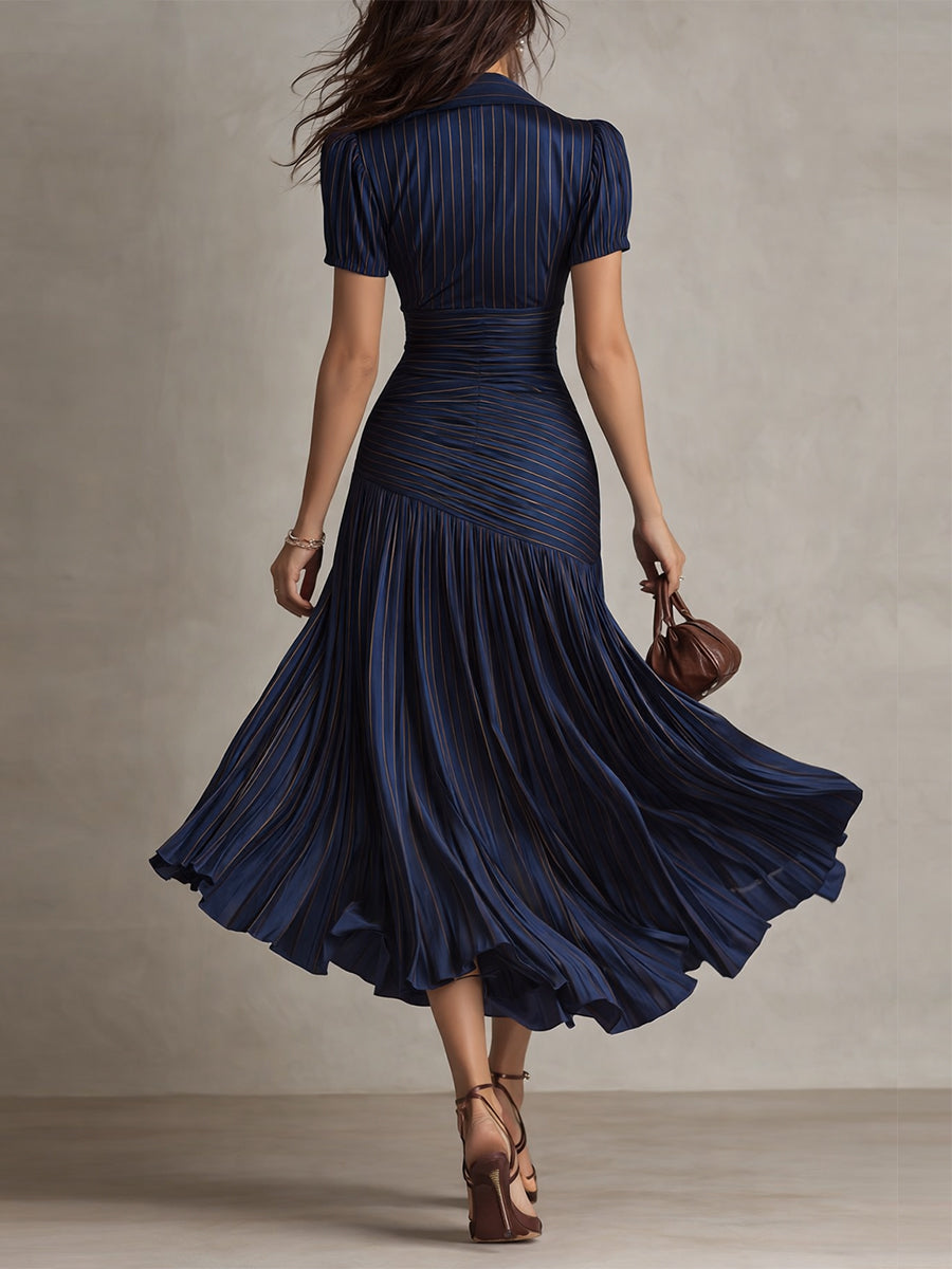 Adriana - Retro Gestreiftes Satin Midi-Kleid