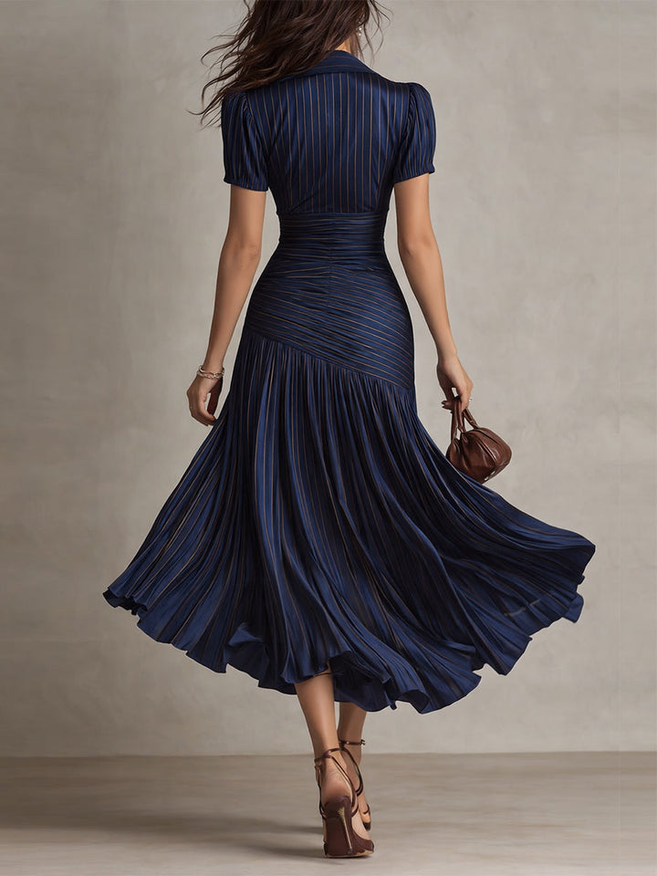 Adriana - Retro Gestreiftes Satin Midi-Kleid