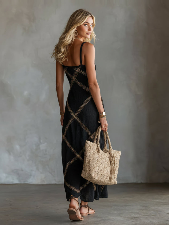 Renée – Geometrisches Kleid Schwarz Camel