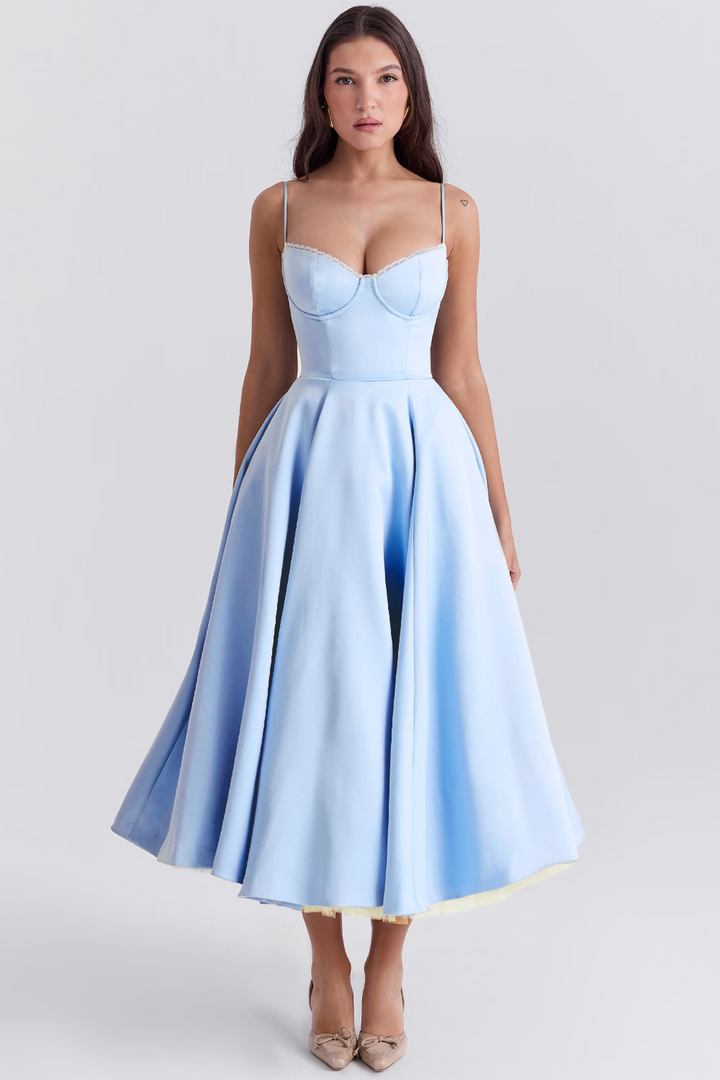 Luce - Satin Tüll Midi Kleid