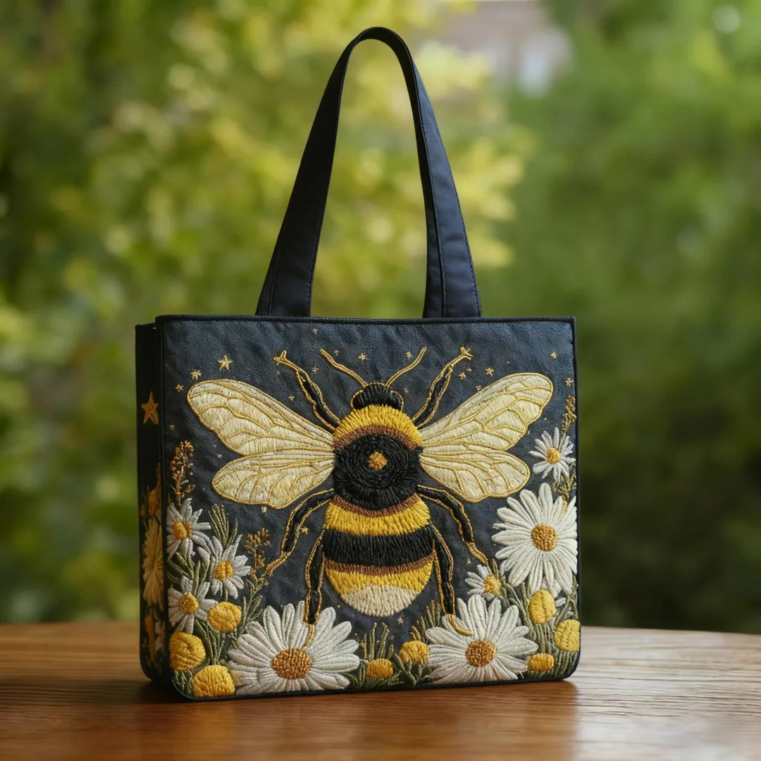 Handgefertigte Biene Tasche mit Margeriten und Sternen