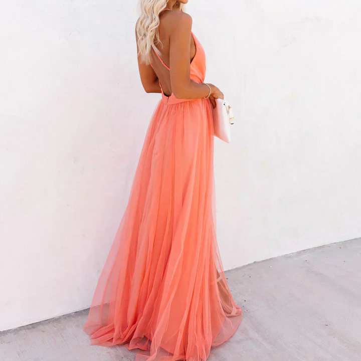 Willow - Korallenfarbenes Maxikleid