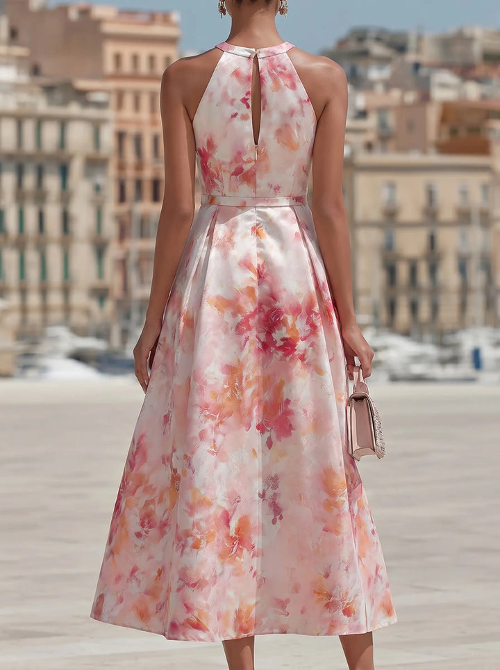 Violetta - Midi-Kleid mit Halter im Aquarell-Blumenmuster