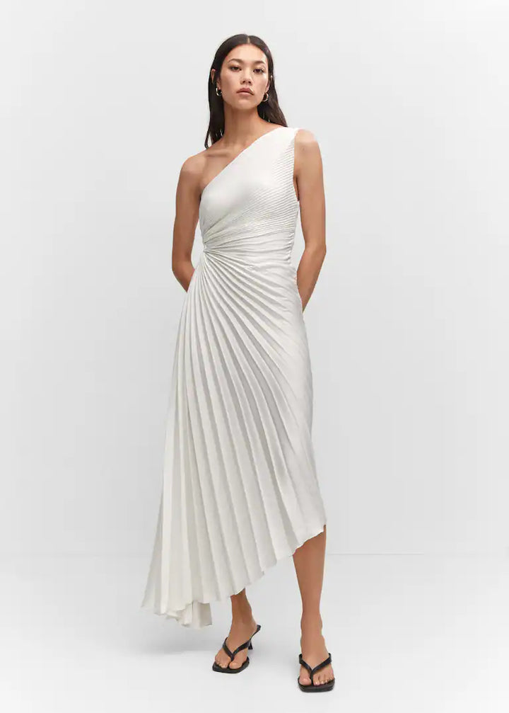 Sylviana - Ein Schulter Falten Midi Kleid