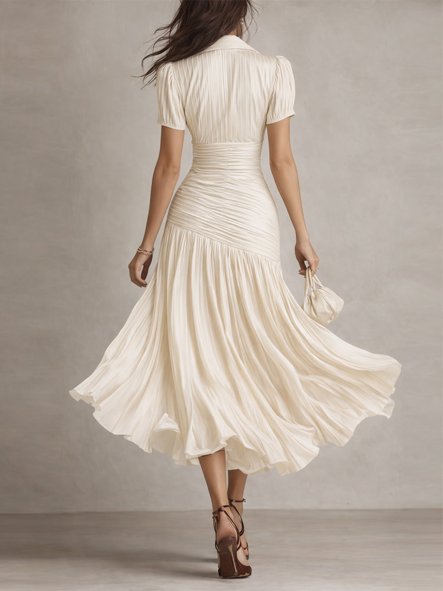 Adriana - Retro Gestreiftes Satin Midi-Kleid