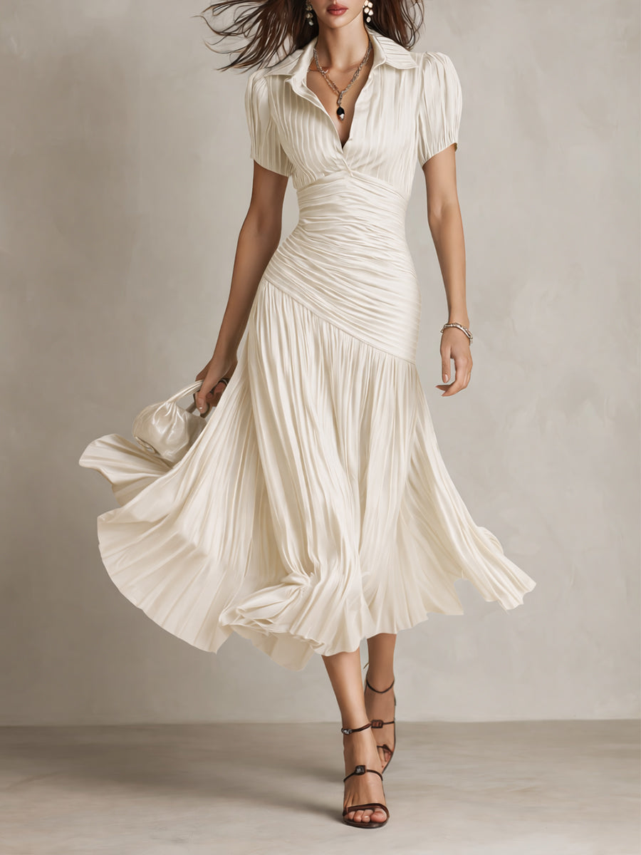 Adriana - Retro Gestreiftes Satin Midi-Kleid