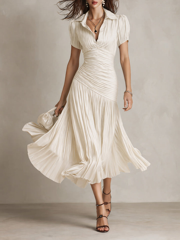 Adriana - Retro Gestreiftes Satin Midi-Kleid