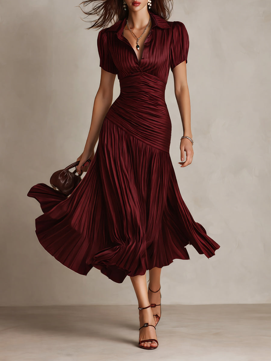 Adriana - Retro Gestreiftes Satin Midi-Kleid