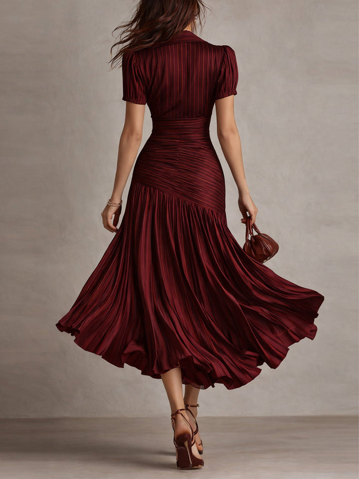 Adriana - Retro Gestreiftes Satin Midi-Kleid