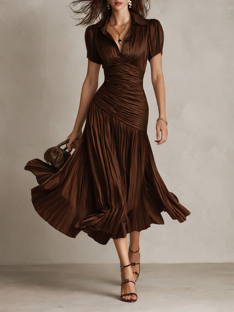 Adriana - Retro Gestreiftes Satin Midi-Kleid