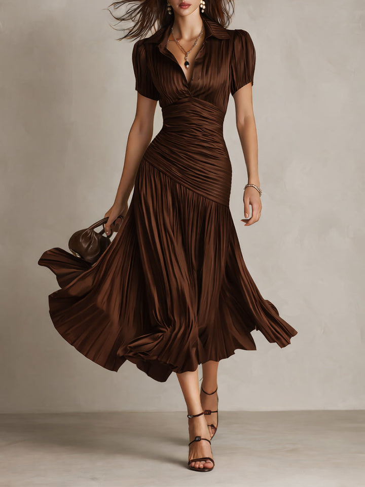 Adriana - Retro Gestreiftes Satin Midi-Kleid